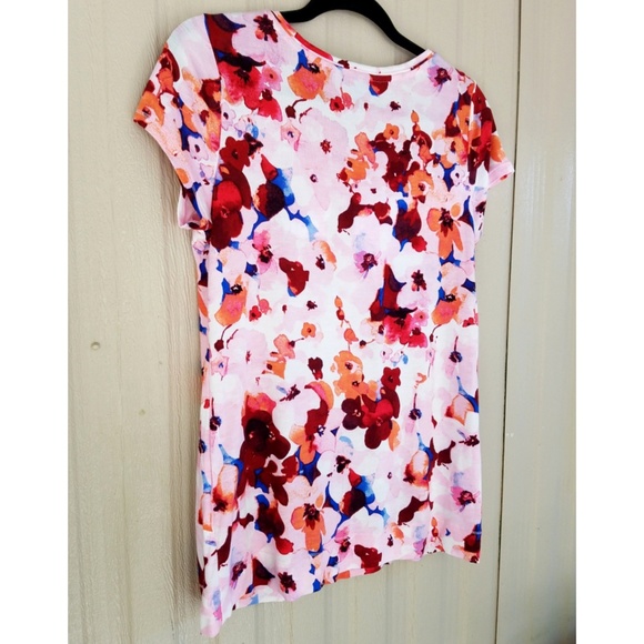 Vera Wang Floral Tee Shirt Blouse Shirt Top Red - Picture 6 of 7